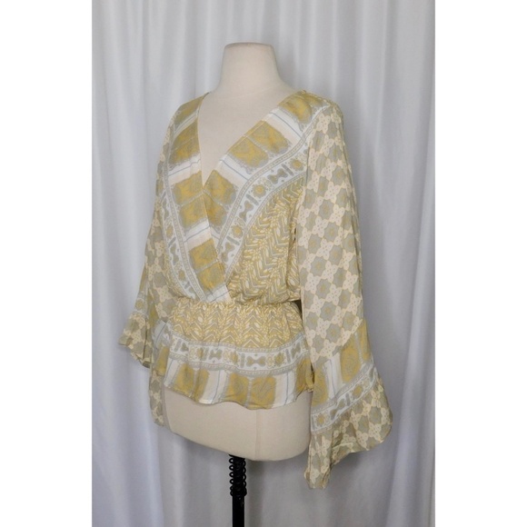 FREE PEOPLE Rosalie Wrap Top Antique Combo Geometric Tile Floral Print Small - Picture 7 of 16